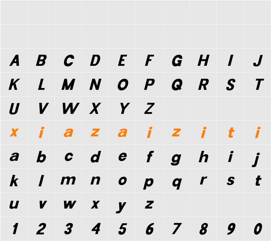 Garute Oblique 字符映射表