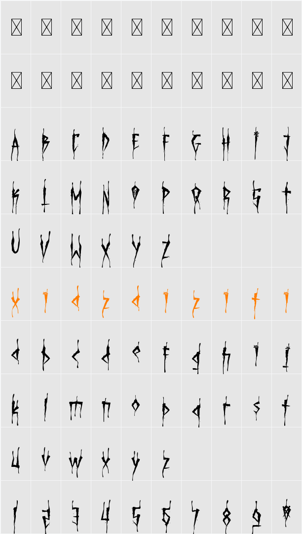 Brutal Brushstrokes Five 字符映射表