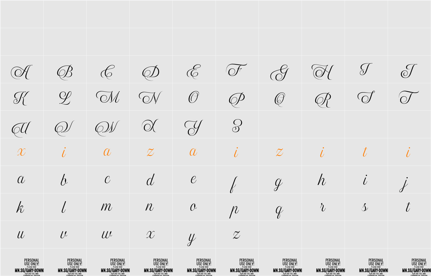 Gary Downley Script PERSONAL 字符映射表