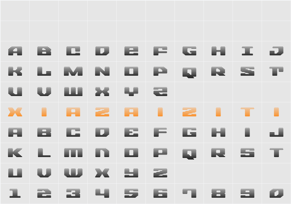 Fawkes Gradient 字符映射表