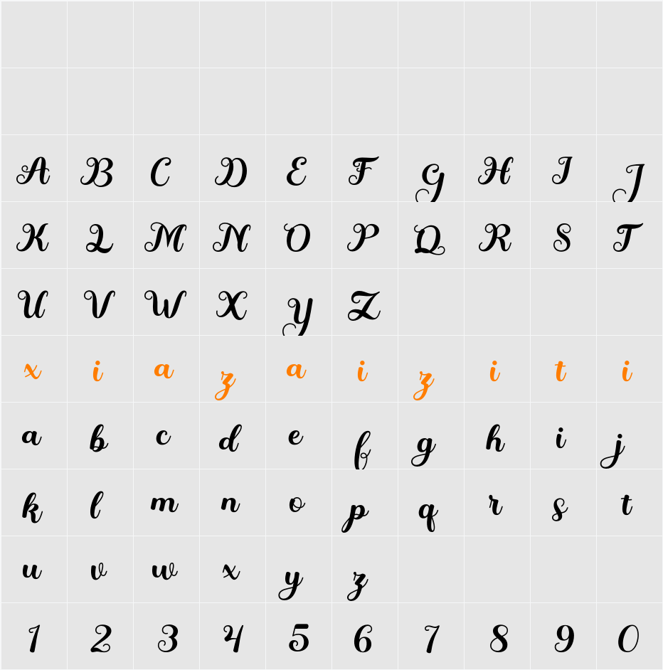 Costa Smeralda 字符映射表