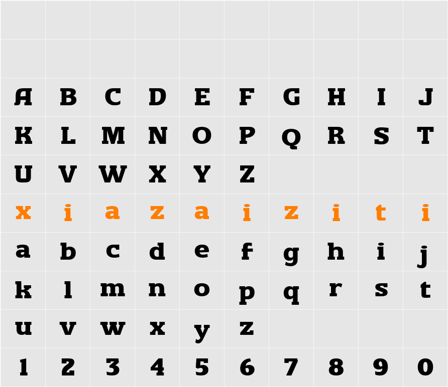 Demo Bilany Serif 字符映射表