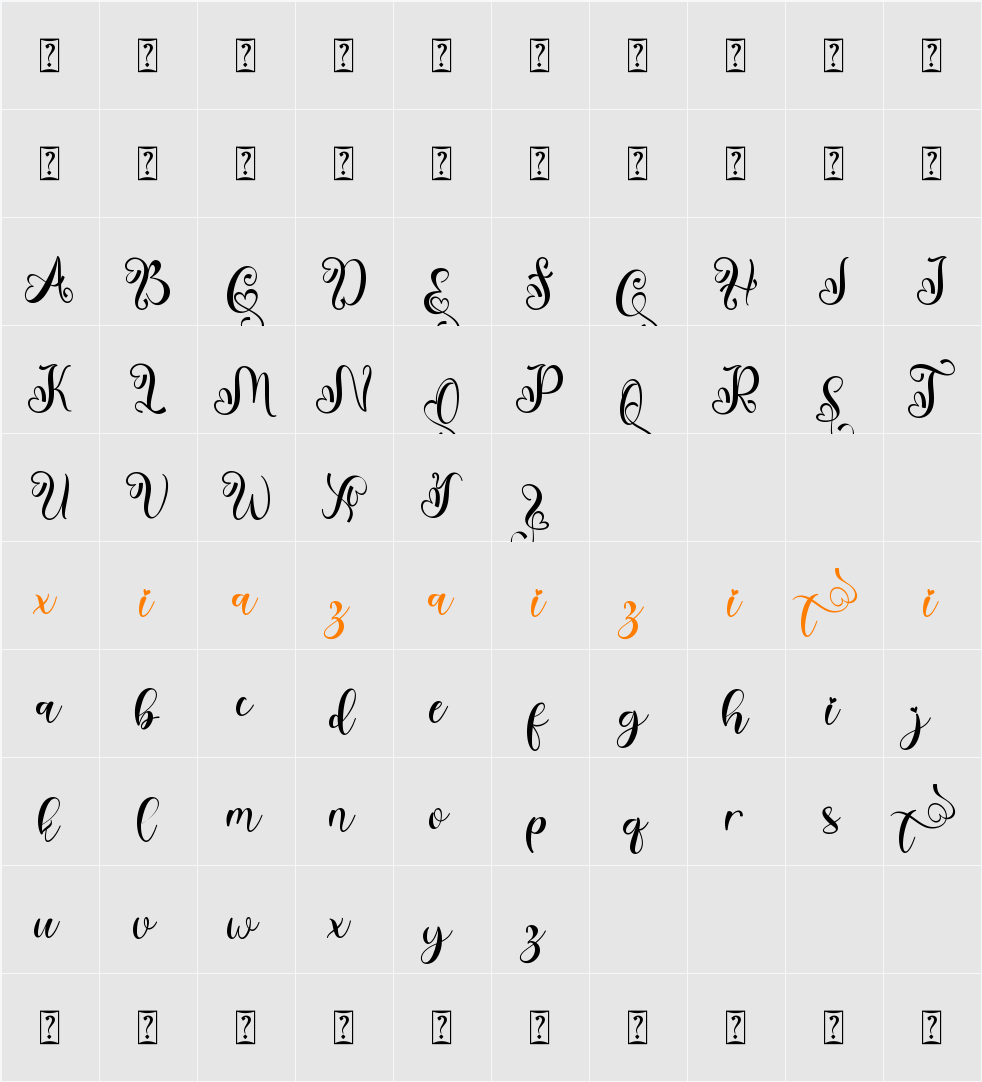 Christmas Bonitha Demo 字符映射表