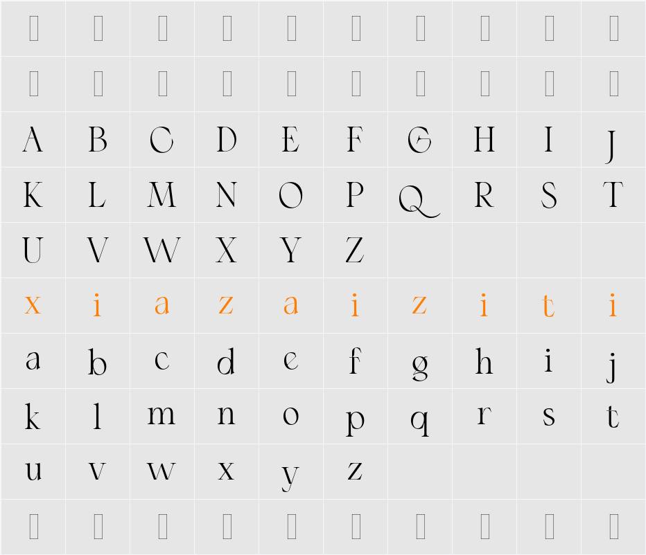 El fonte Angelia Light 字符映射表