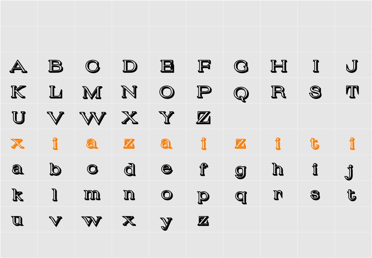 Fezeline Extrude Right Demo 字符映射表