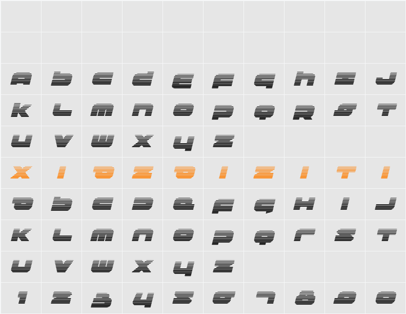 Delmoto Gradient Italic 字符映射表