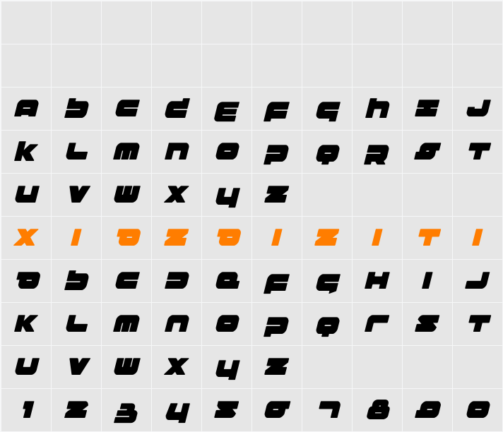 Delmoto Condensed Italic 字符映射表