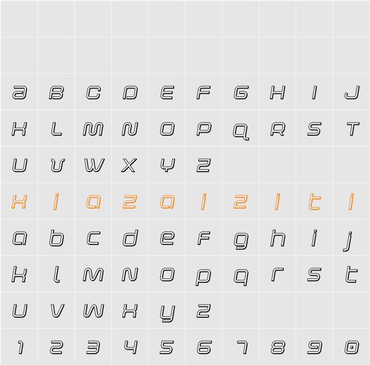 Fox on the Go 3D Semi-Italic 字符映射表