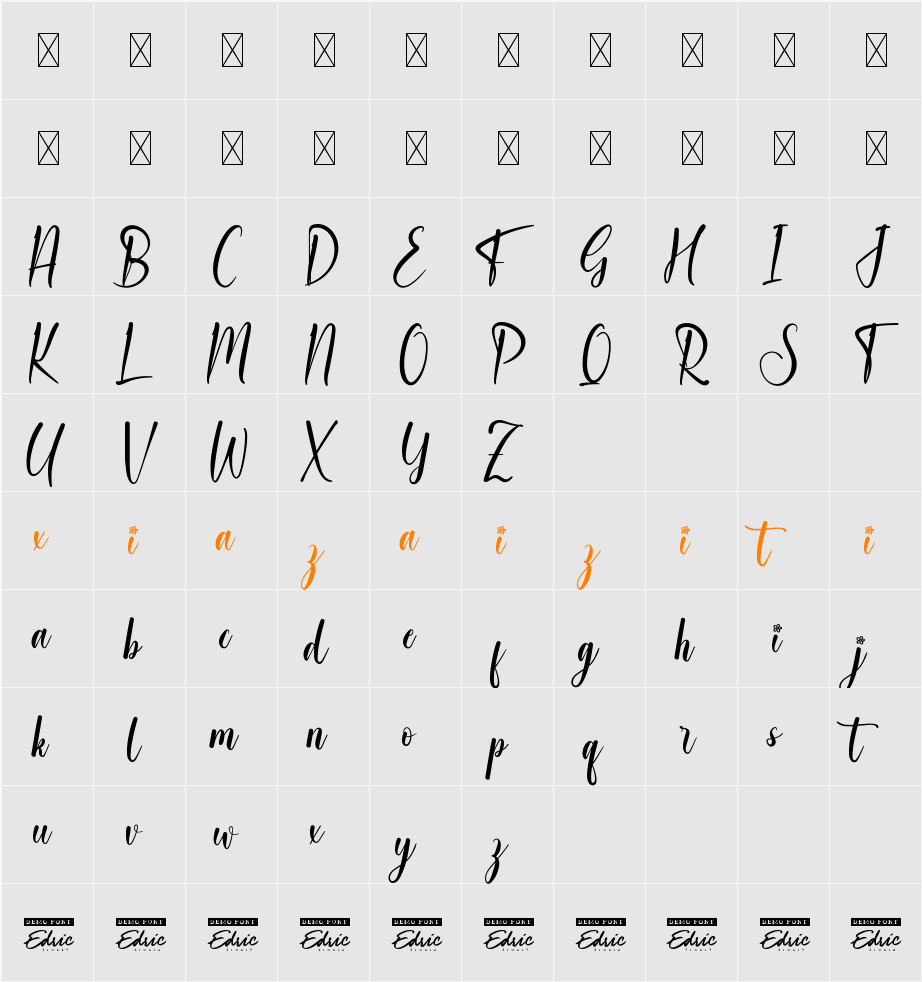 Evening Flower Demo 字符映射表