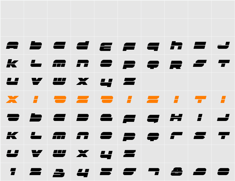 Delmoto Laser Italic 字符映射表