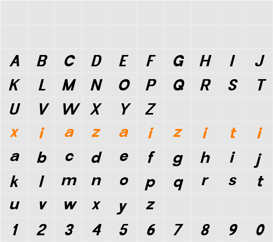 Garute Oblique 字符映射表