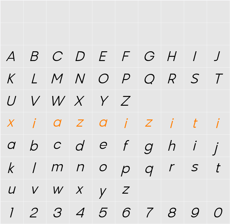 Mantey Light Ita 字符映射表