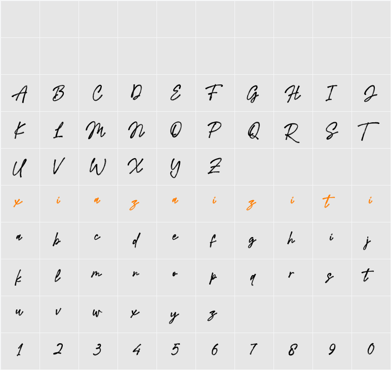 Mallikha Brush 字符映射表