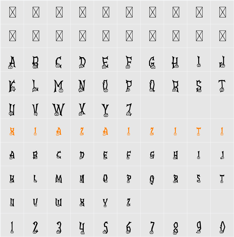 Ghostly Guffaws Pumpkin 字符映射表