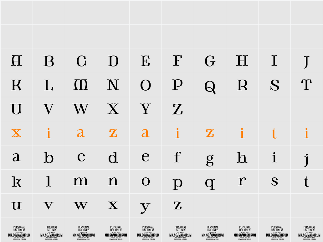 Magnirum Serif PERSONAL USE 字符映射表