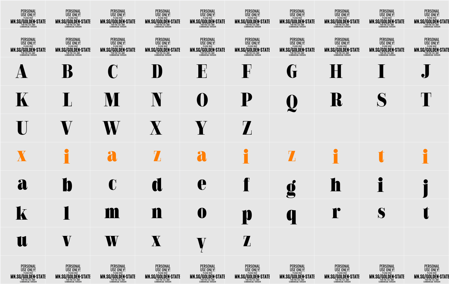 Golden State Serif PERSONAL Black 字符映射表