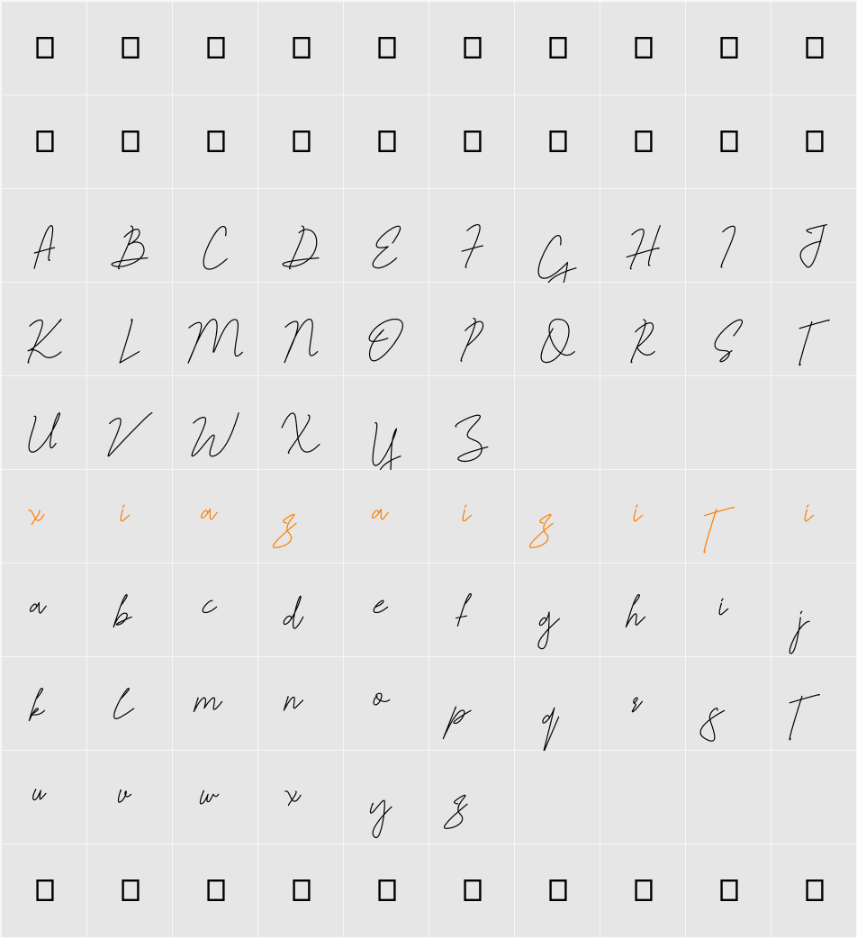 Jelitta Signature Personal Use Only 字符映射表