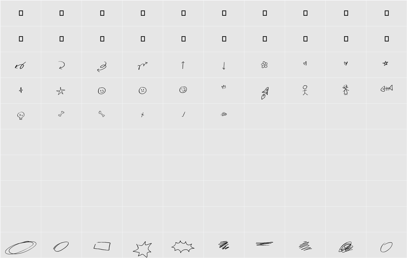 Kids Sketchy Extras 字符映射表