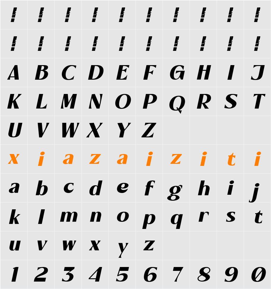 Maleha Slant 字符映射表