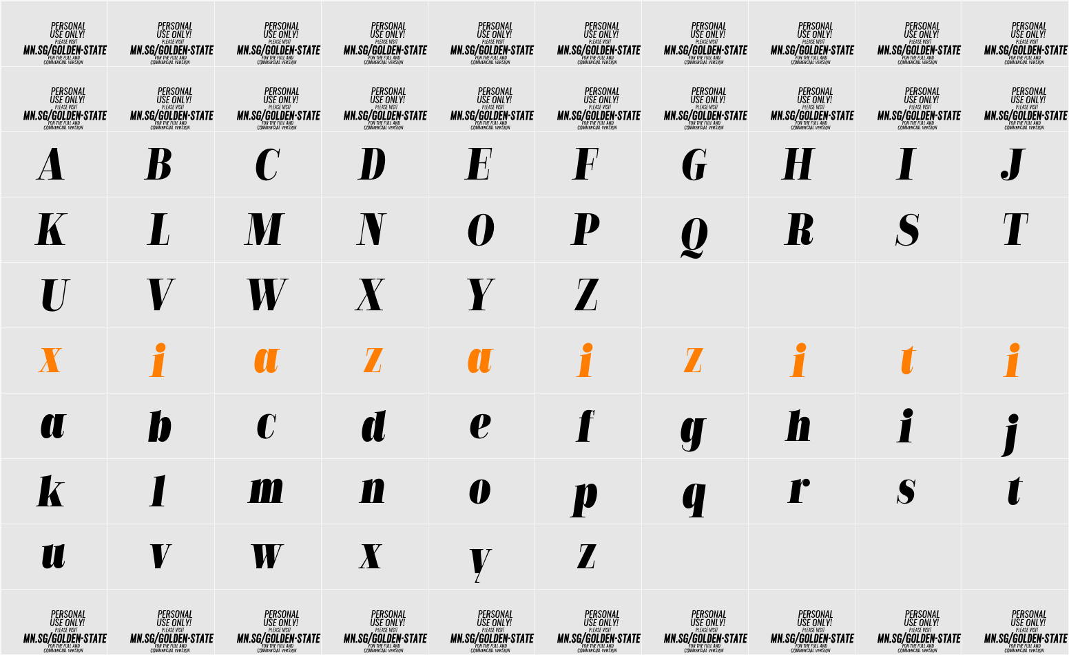 Golden State Serif PERSONAL Black 字符映射表