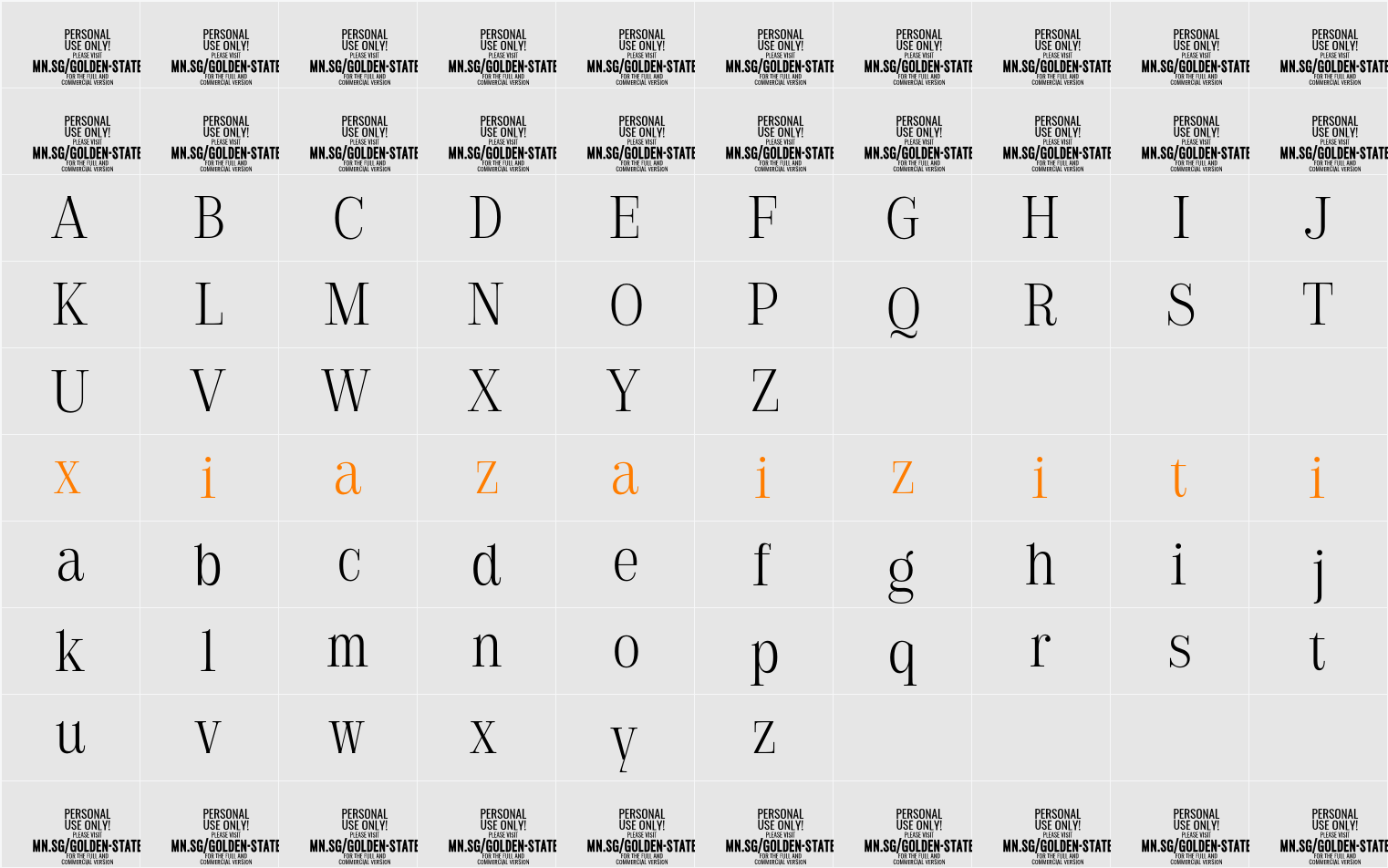 Golden State Serif PERSONAL Thin 字符映射表