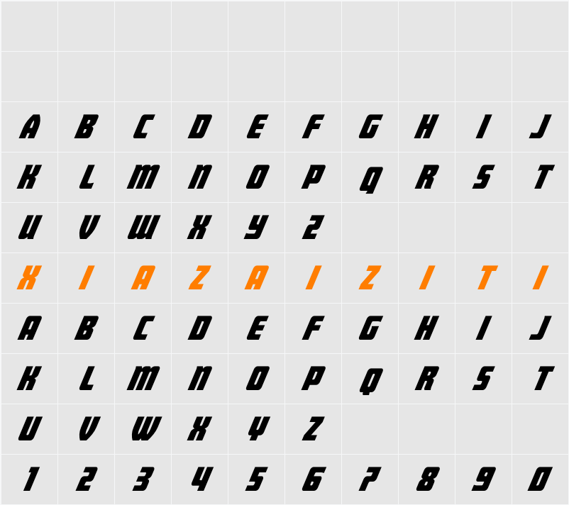 Intrepid Spear Super-Italic 字符映射表