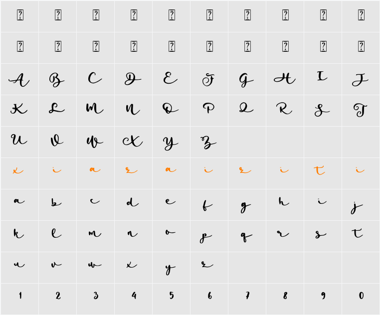 Mahogany Garden B 字符映射表