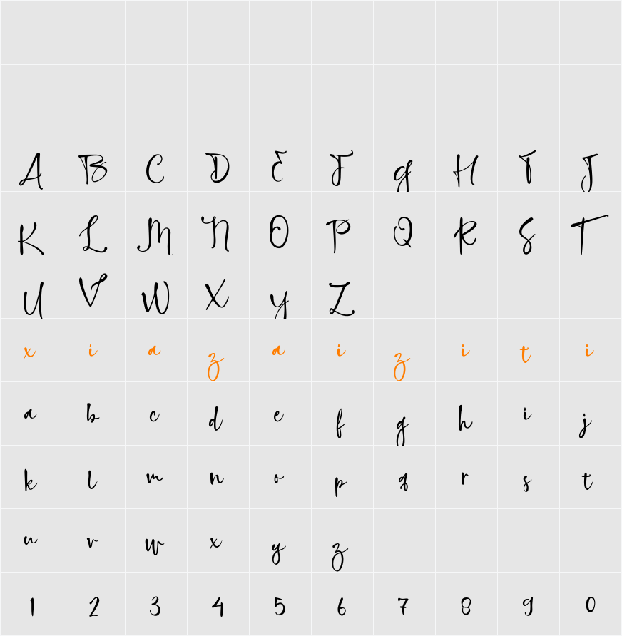 Highland Script 字符映射表