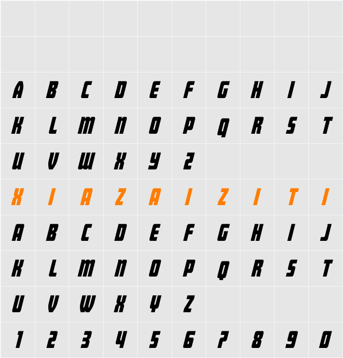 Intrepid Spear Condensed Ital 字符映射表