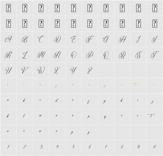 Mangithera Bountifulie 字符映射表
