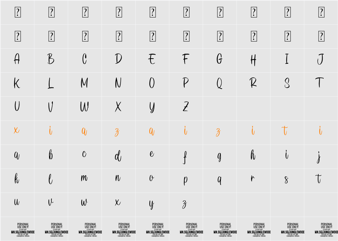 Junglewood Script PERSONAL 字符映射表