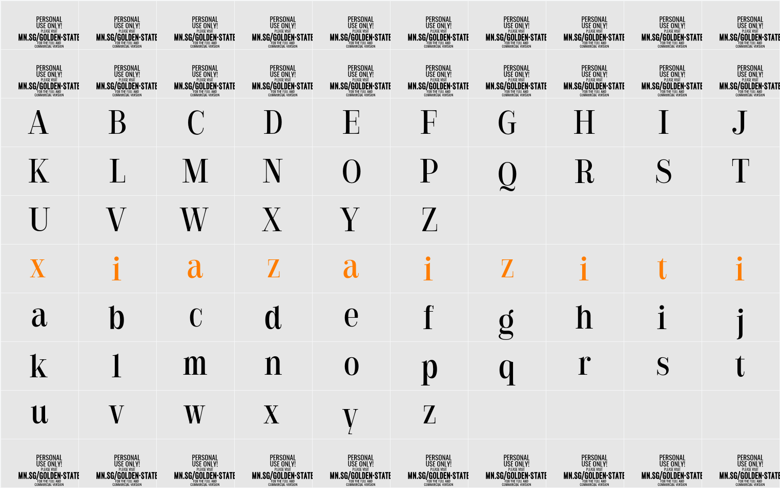 Golden State Serif PERSONAL 字符映射表