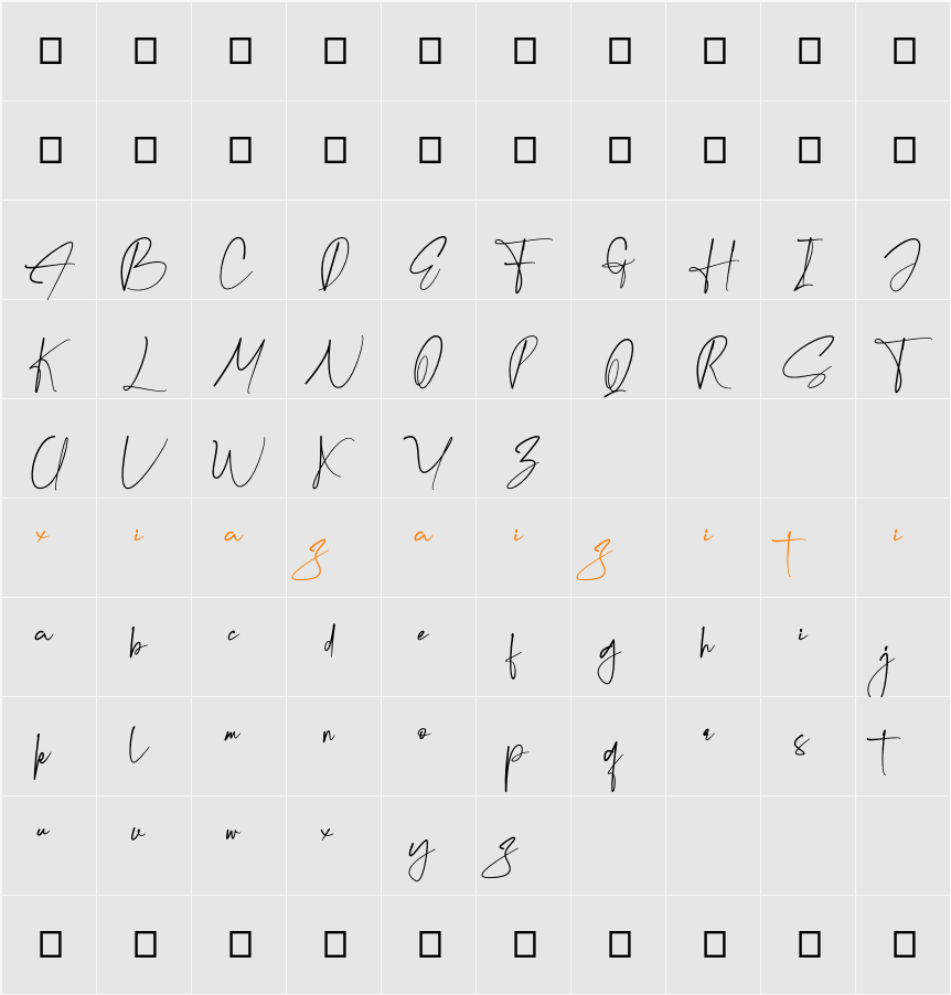 Krittany Signature Personal Use Only 字符映射表