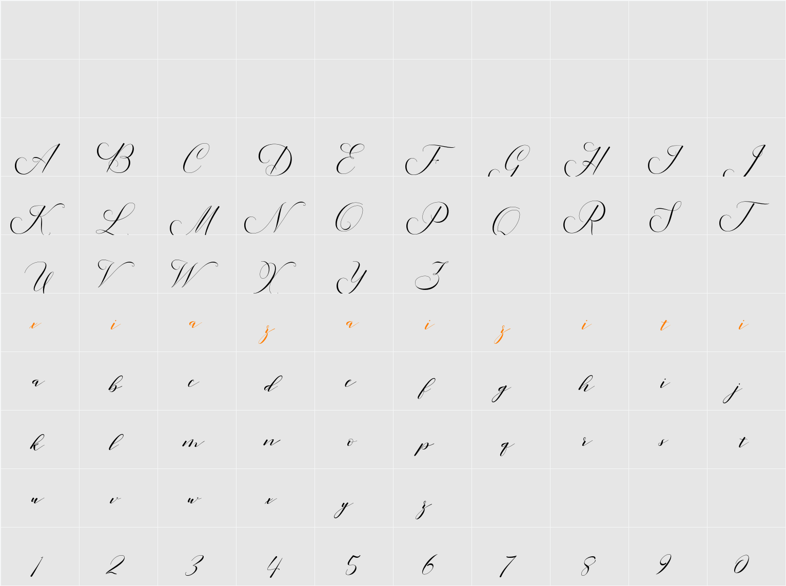 Lucinda Script 字符映射表