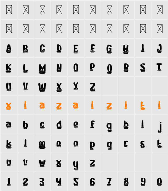 Joyful Turkey Pie 字符映射表