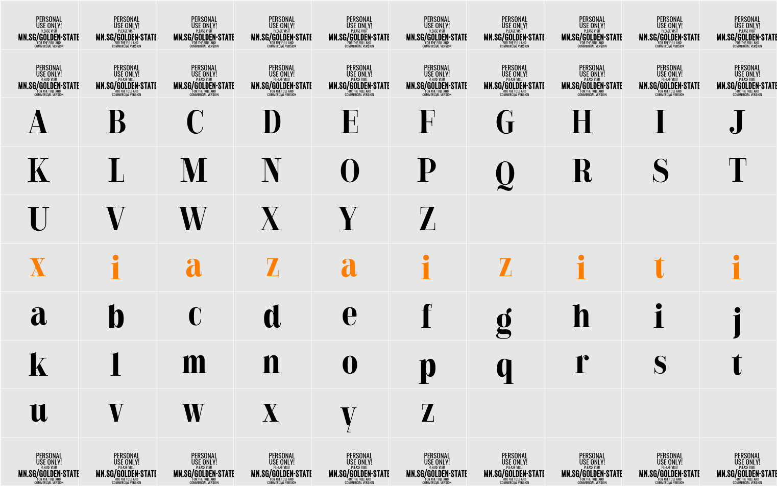 Golden State Serif PERSONAL 字符映射表