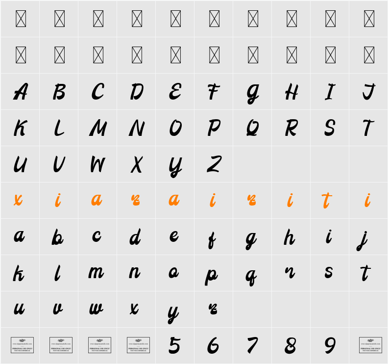 Grandeur Free 字符映射表