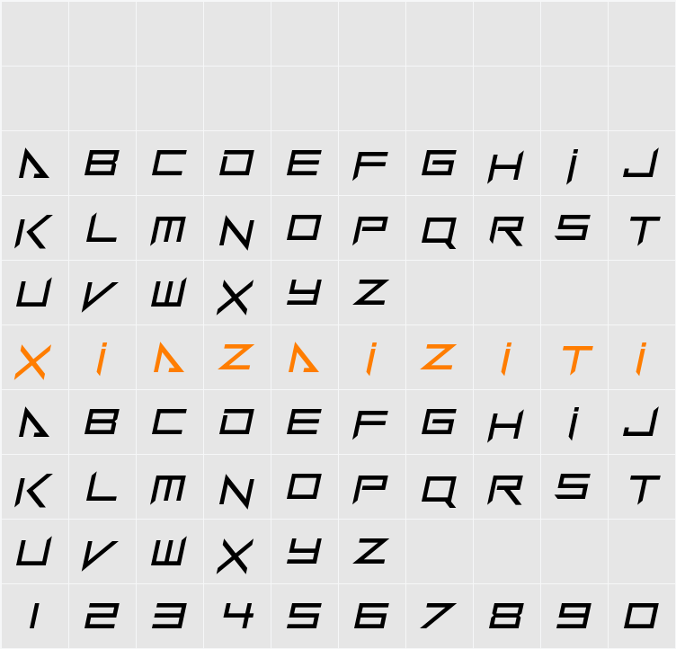 Interstellar Trip 字符映射表