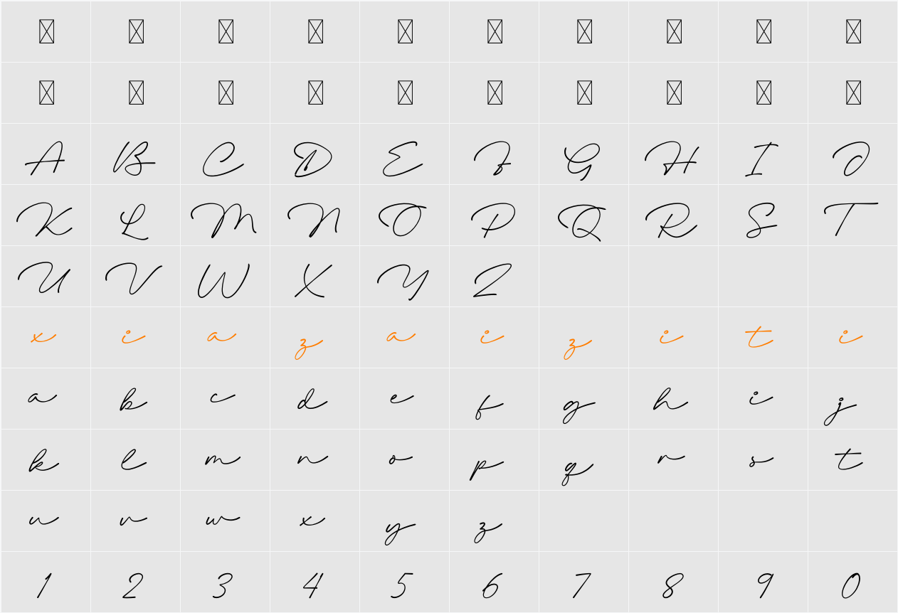 Hillside Script 字符映射表
