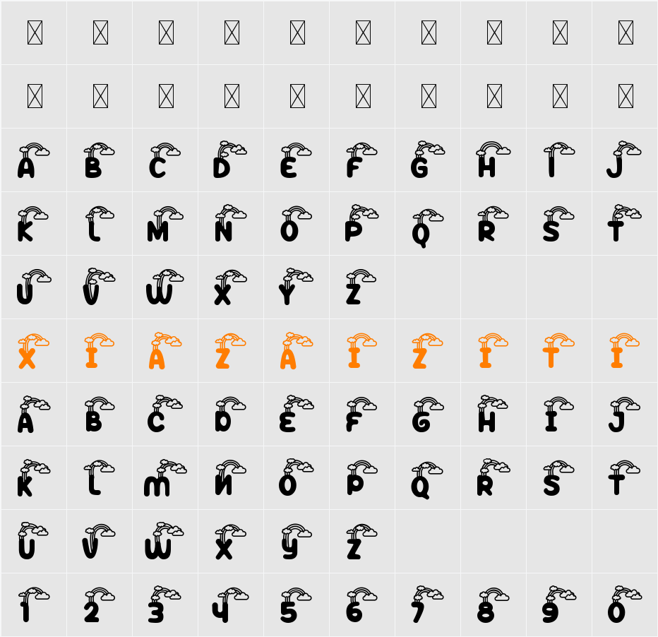 Peppy Pegasus Rainbow 字符映射表