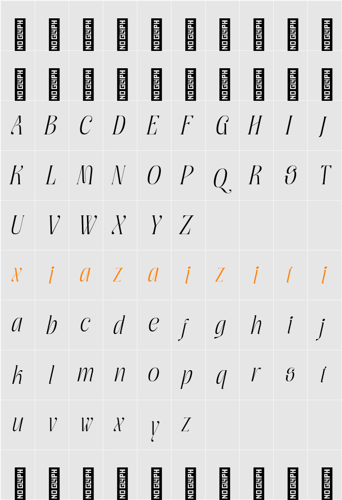 Moxtas Light Italic 字符映射表