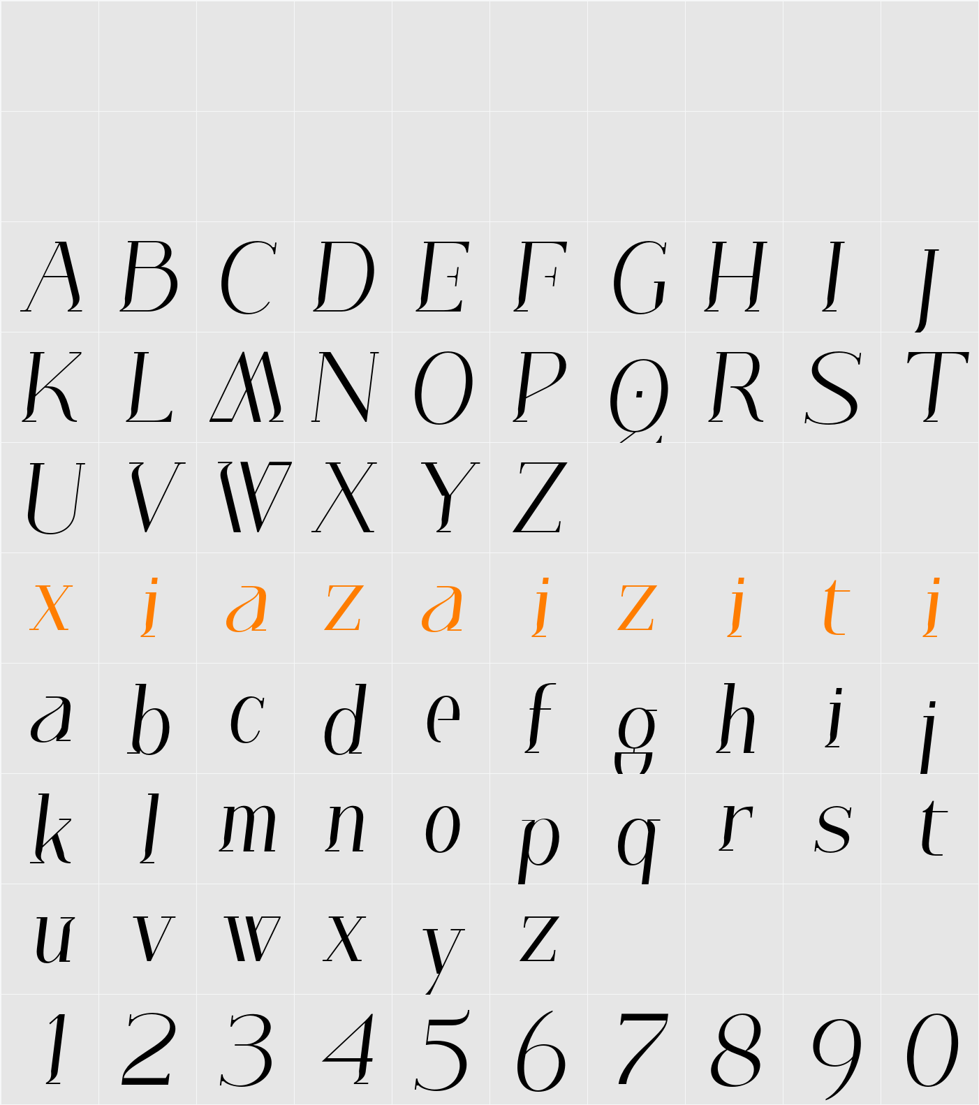 Mitoga Italic 字符映射表