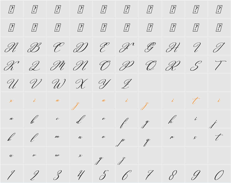 Quentty Italic 字符映射表