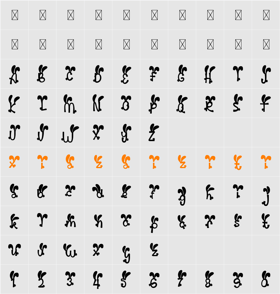 Palm Sunday Bunny 字符映射表