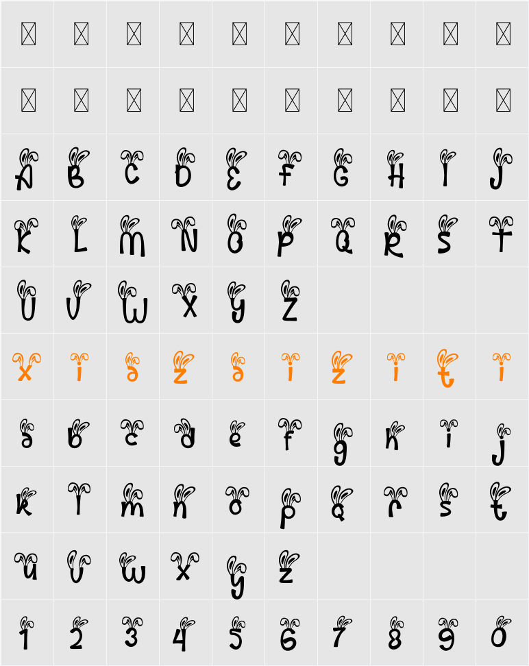 Palm Sunday Bunny Ear 字符映射表