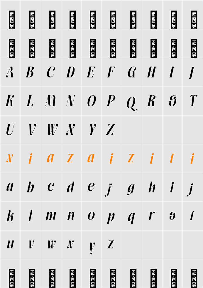 Moxtas Semibold Italic 字符映射表