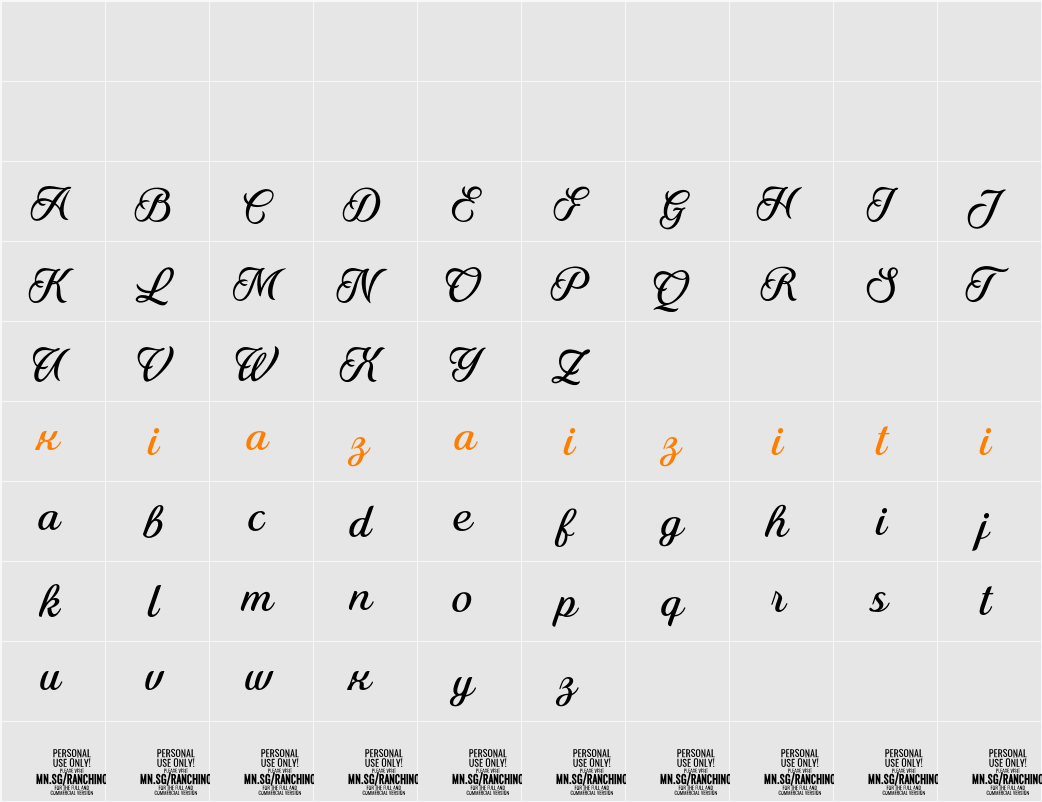 Ranchino Script PERSONAL USE 字符映射表