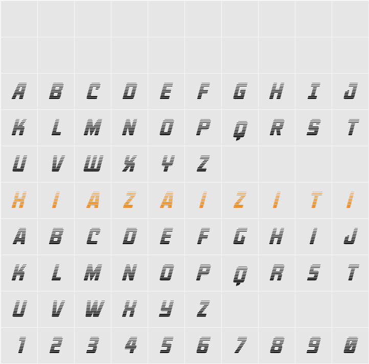 Quicky Nick Gradient 字符映射表