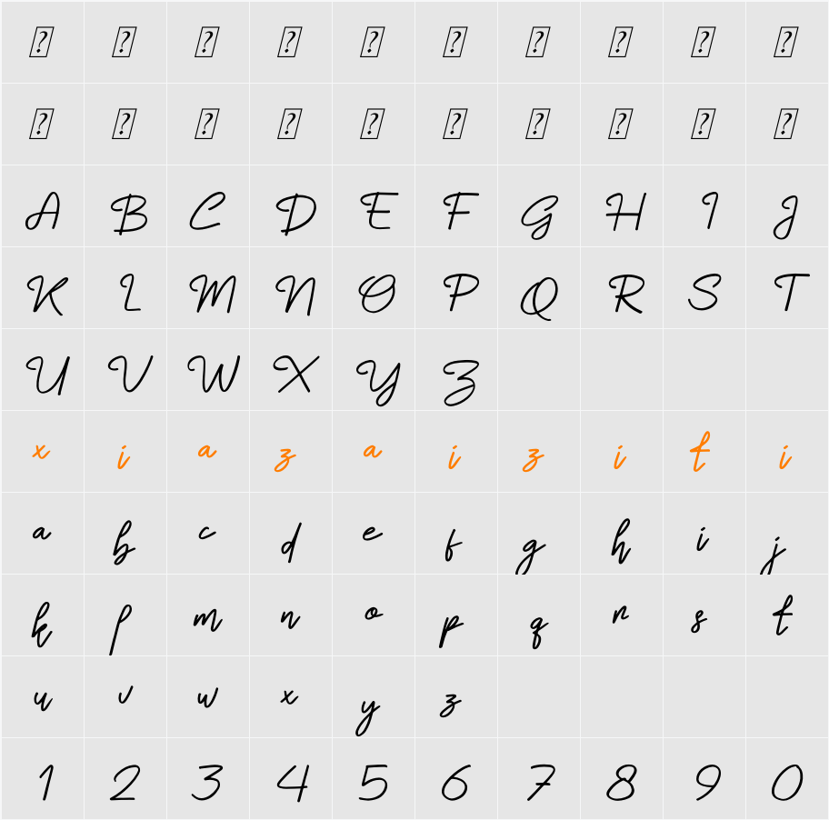 Ollifia Poettry Italic 字符映射表