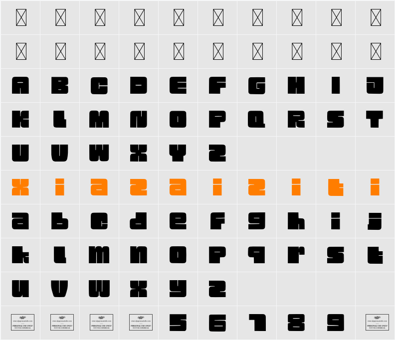 Mirage Bold Free 字符映射表